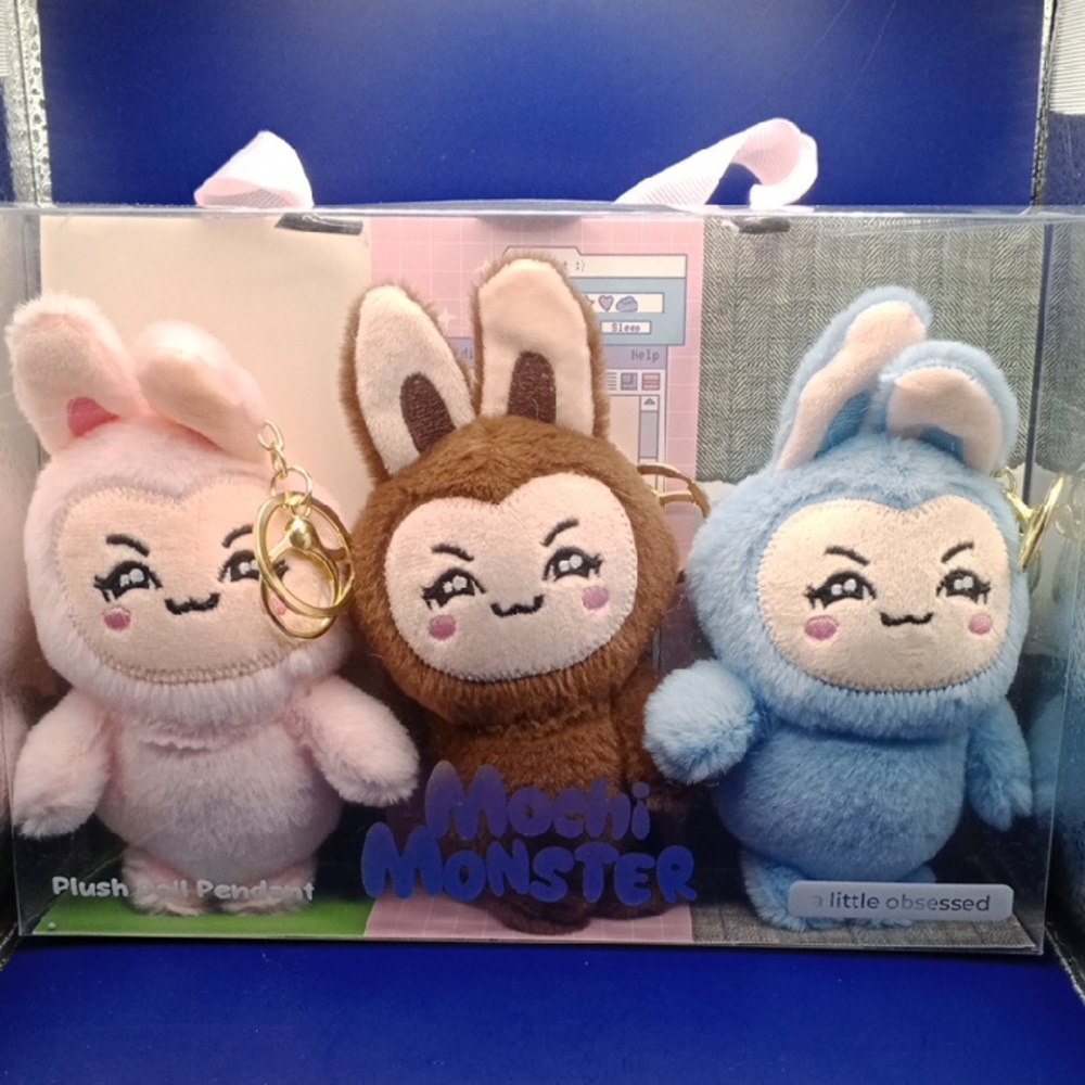 Plush Keychain Trio - Pink, Brown, Blue